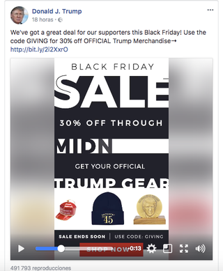 Illustration for article titled Donald
Trump también celebra el Black Friday: el presidente anuncia descuentos sobre
sus productos en Facebook